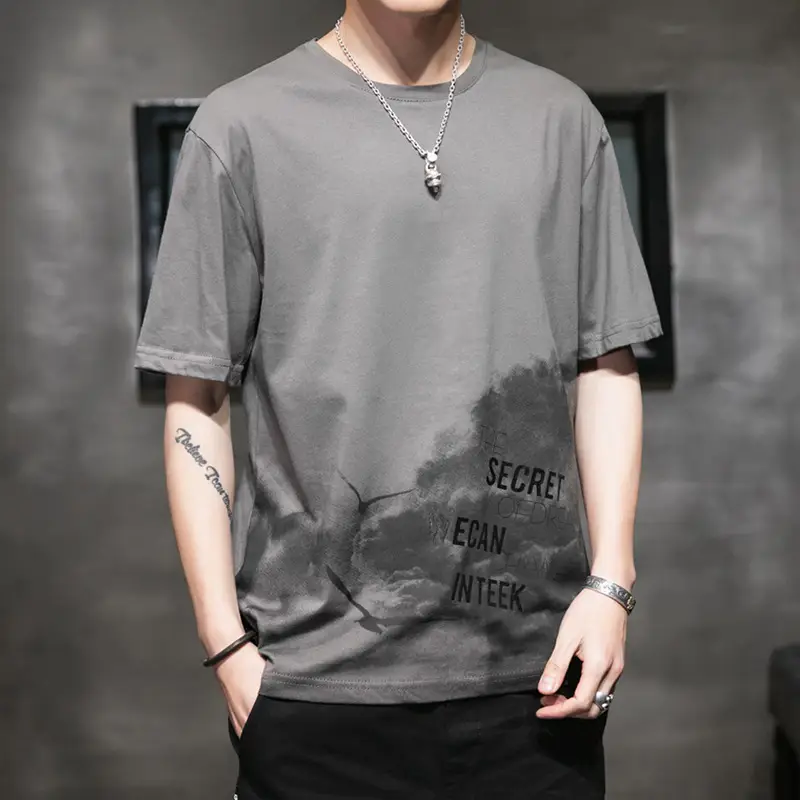 Men Printed T-Shirt White Graphic Short Sleeve
