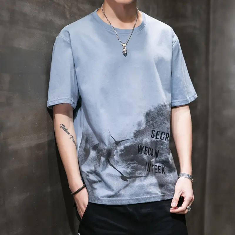 Men Printed T-Shirt White Graphic Short Sleeve