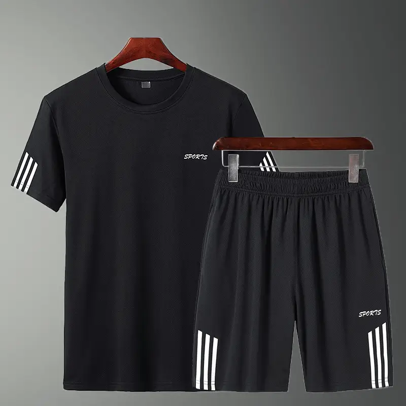 Men's White Adidas Style T-Shirt & Black Shorts Set