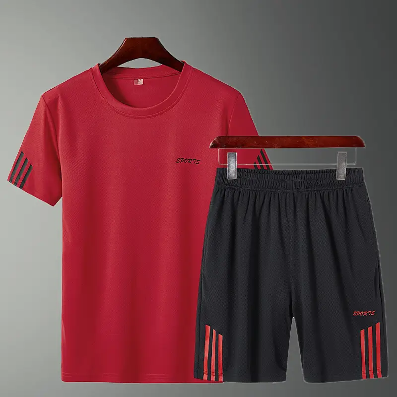 Men's White Adidas Style T-Shirt & Black Shorts Set