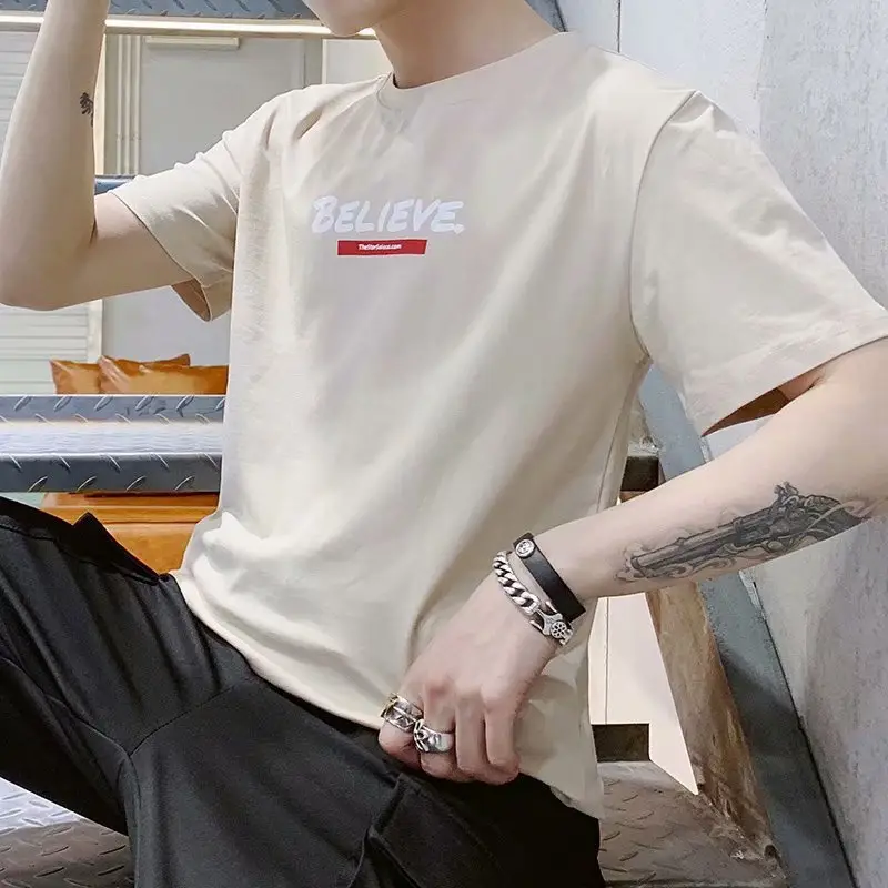 Men Black Graphic T-Shirt Short Sleeve Korean Style - Image 13