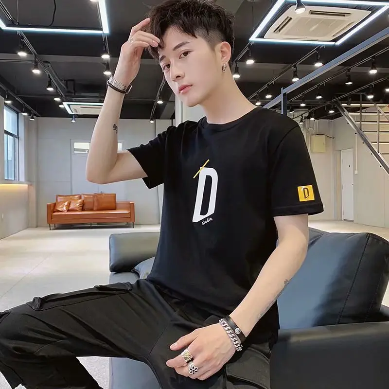 Men Black Graphic T-Shirt Short Sleeve Korean Style - Image 14