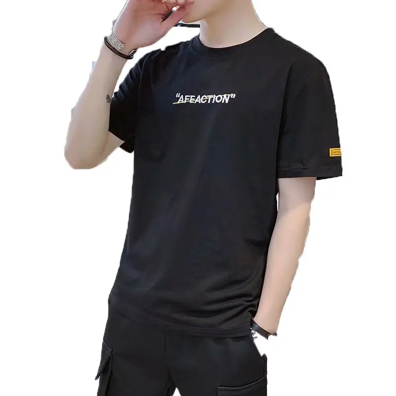 Men Black Graphic T-Shirt Short Sleeve Korean Style - Image 15