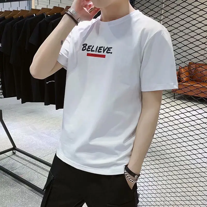 Men Black Graphic T-Shirt Short Sleeve Korean Style - Image 7