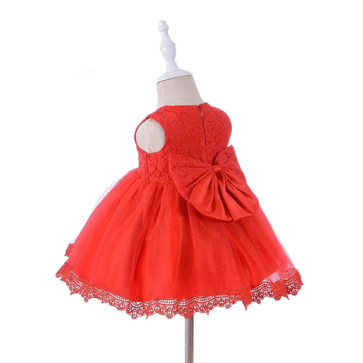 White Baby Wedding Dress with Lace Trim - Image 3