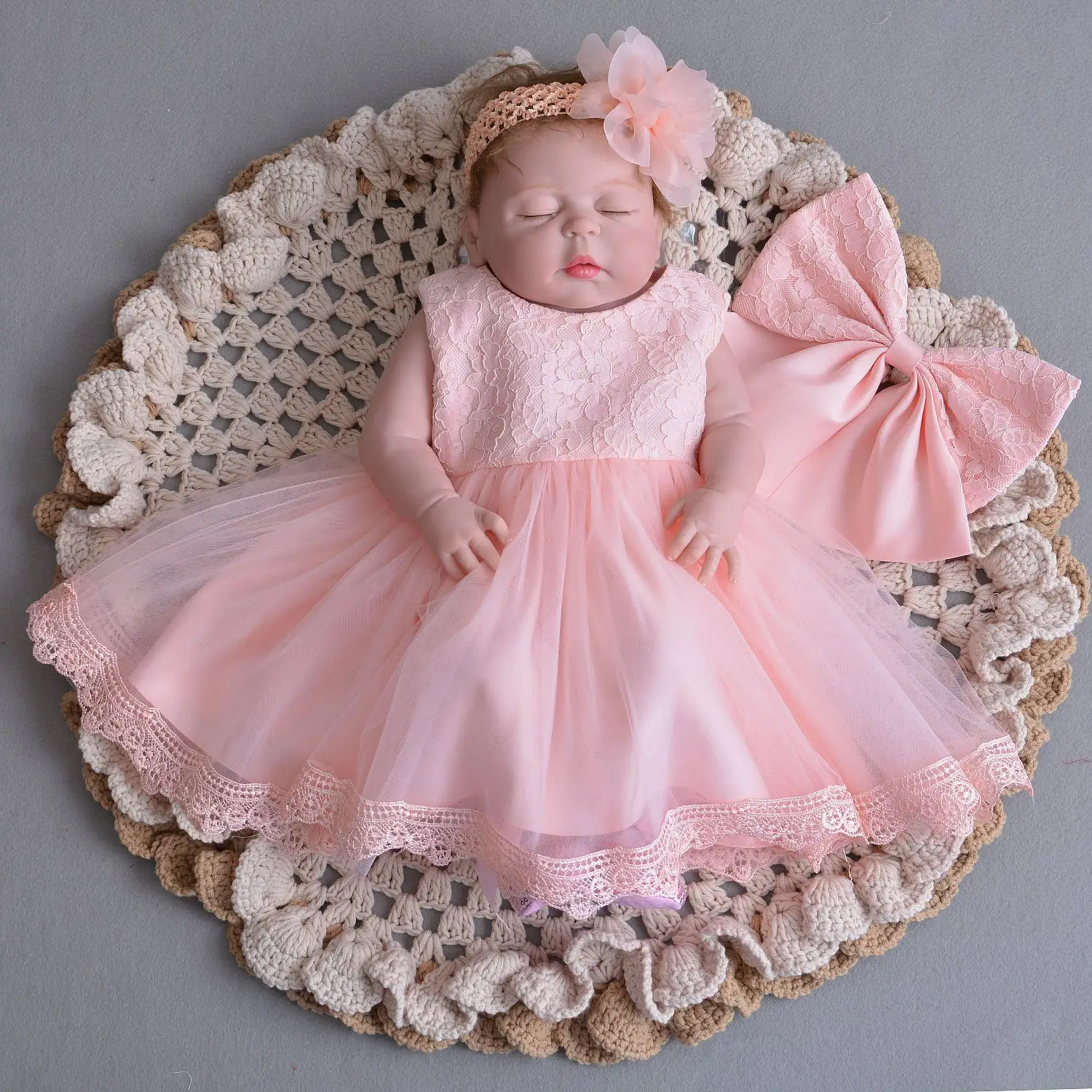 White Baby Wedding Dress with Lace Trim - Image 6