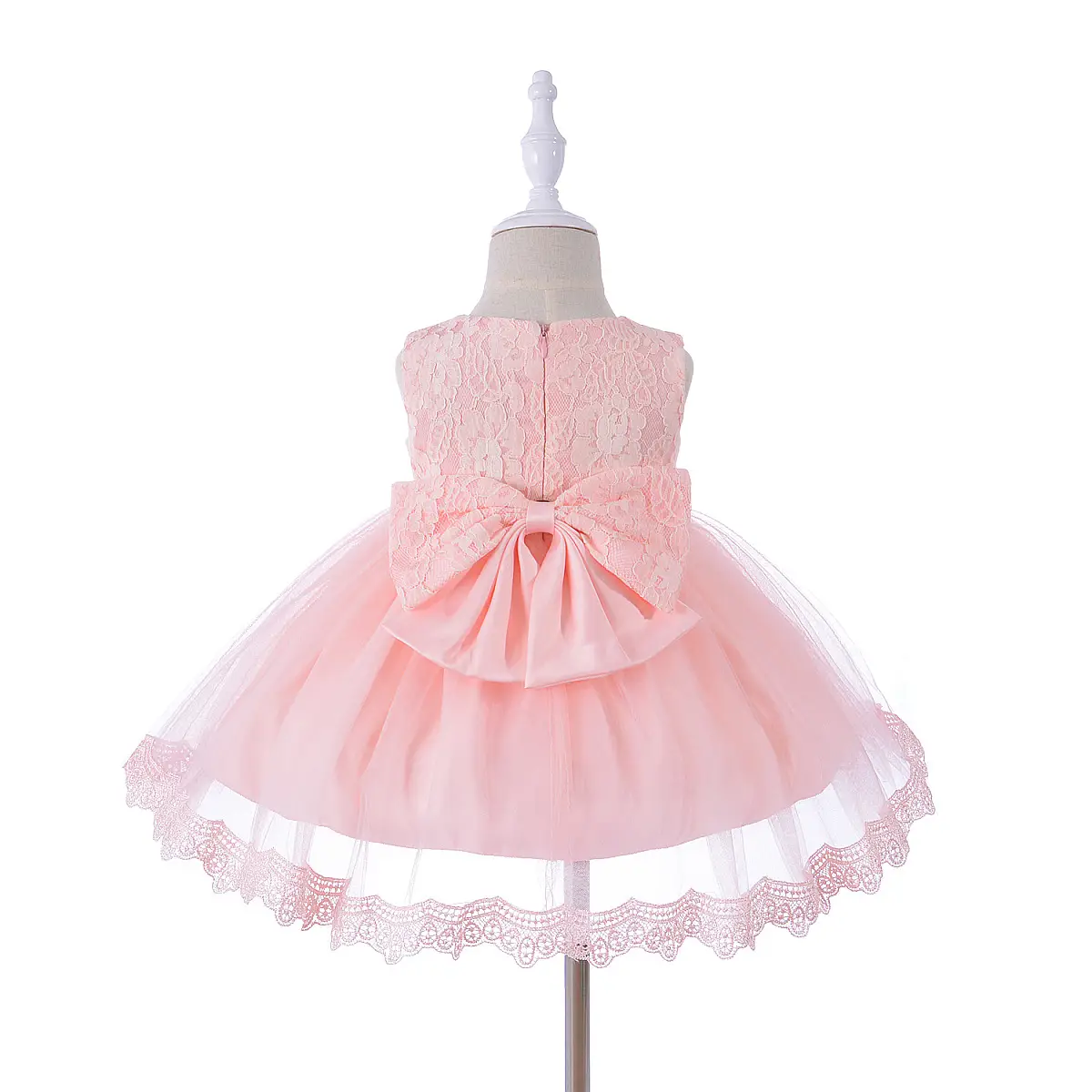 White Baby Wedding Dress with Lace Trim - Image 2