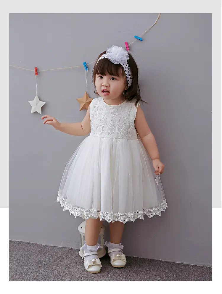 White Baby Wedding Dress with Lace Trim — feature 15