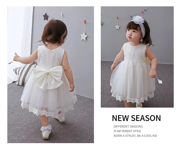 White Baby Wedding Dress with Lace Trim — feature 16