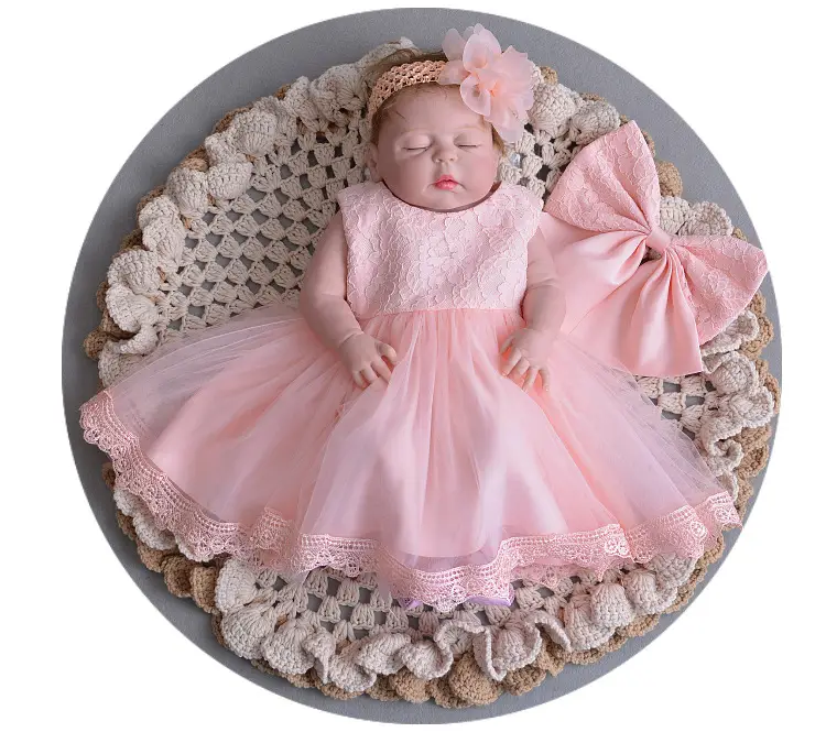 White Baby Wedding Dress with Lace Trim — feature 18