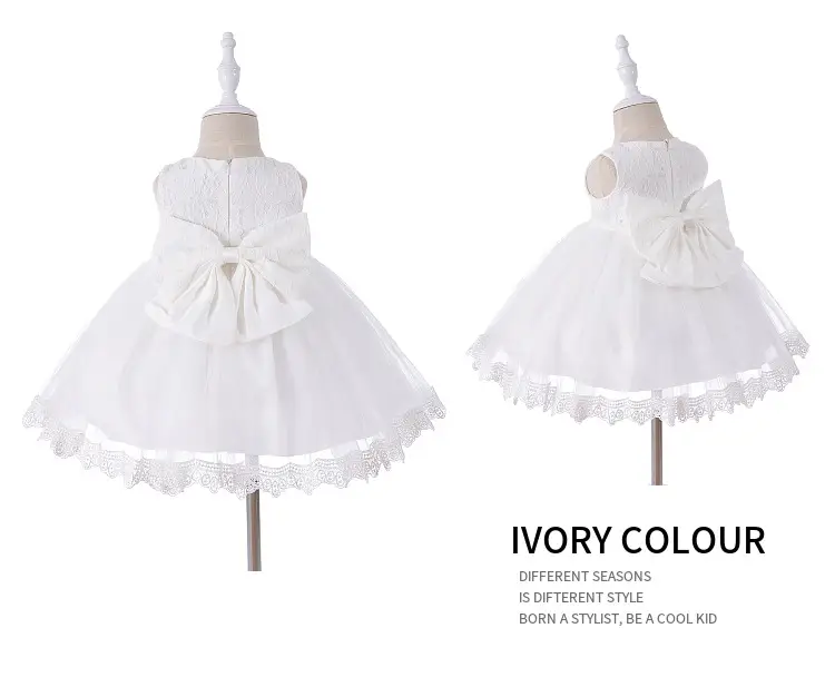 White Baby Wedding Dress with Lace Trim — feature 26