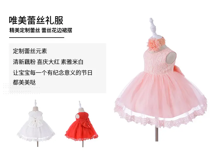 White Baby Wedding Dress with Lace Trim — feature 8