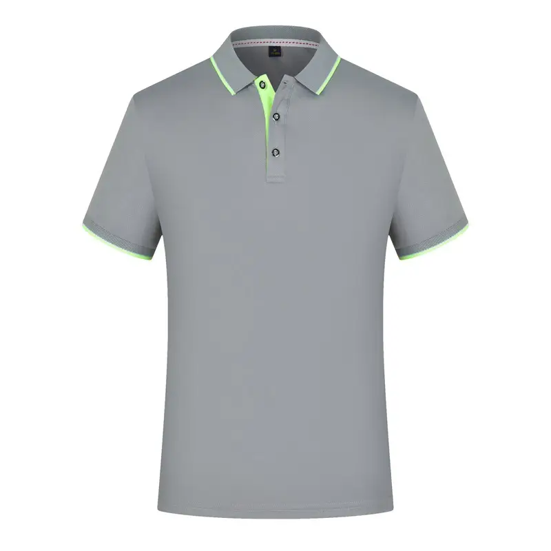 Men Grey Polo T-Shirt with Green Trim - Image 12