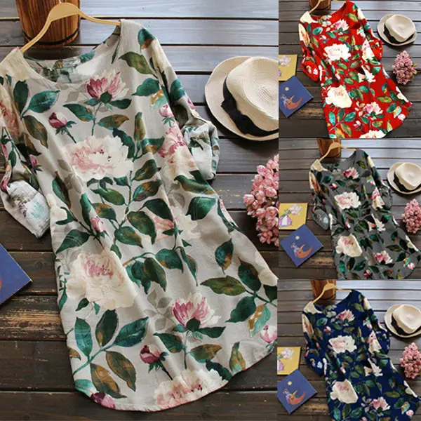 2025 Printed European Crewneck Dress Floral Print - Image 5