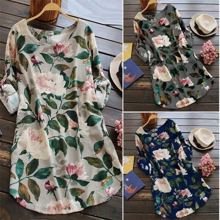 2025 Printed European Crewneck Dress Floral Print — feature 2