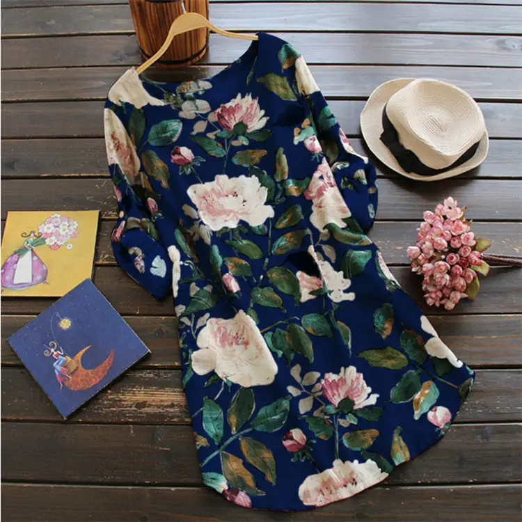 2025 Printed European Crewneck Dress Floral Print - Image 4