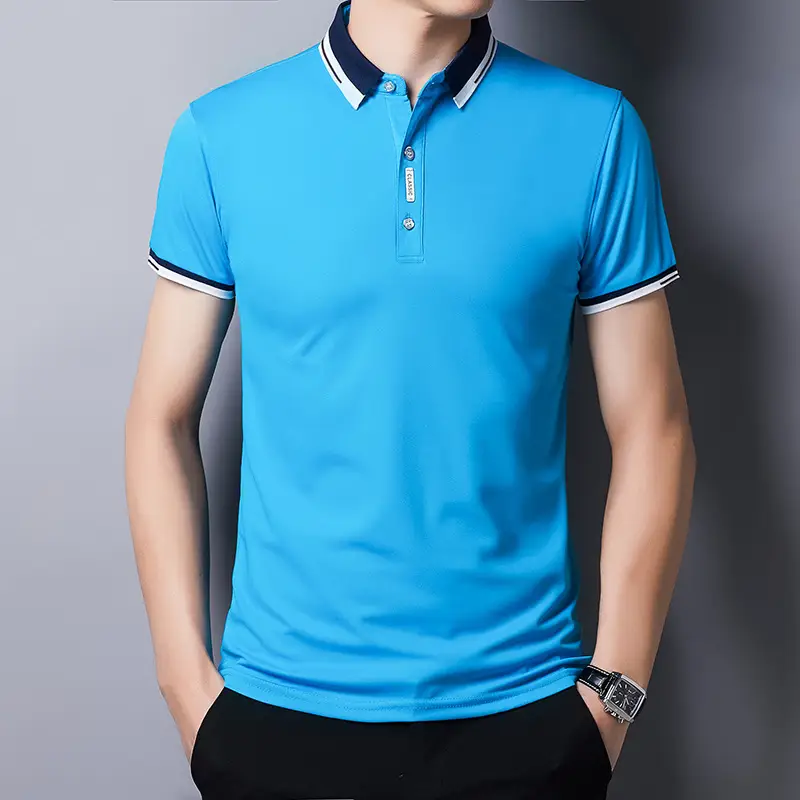 Men Slim Fit Grey Polo T-Shirt with Collar - Image 10