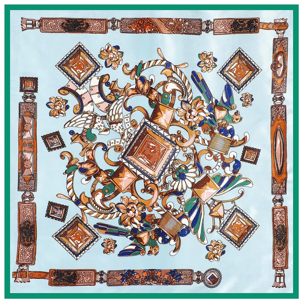 Women's 60cm Silk Scarf with Gold Floral Design