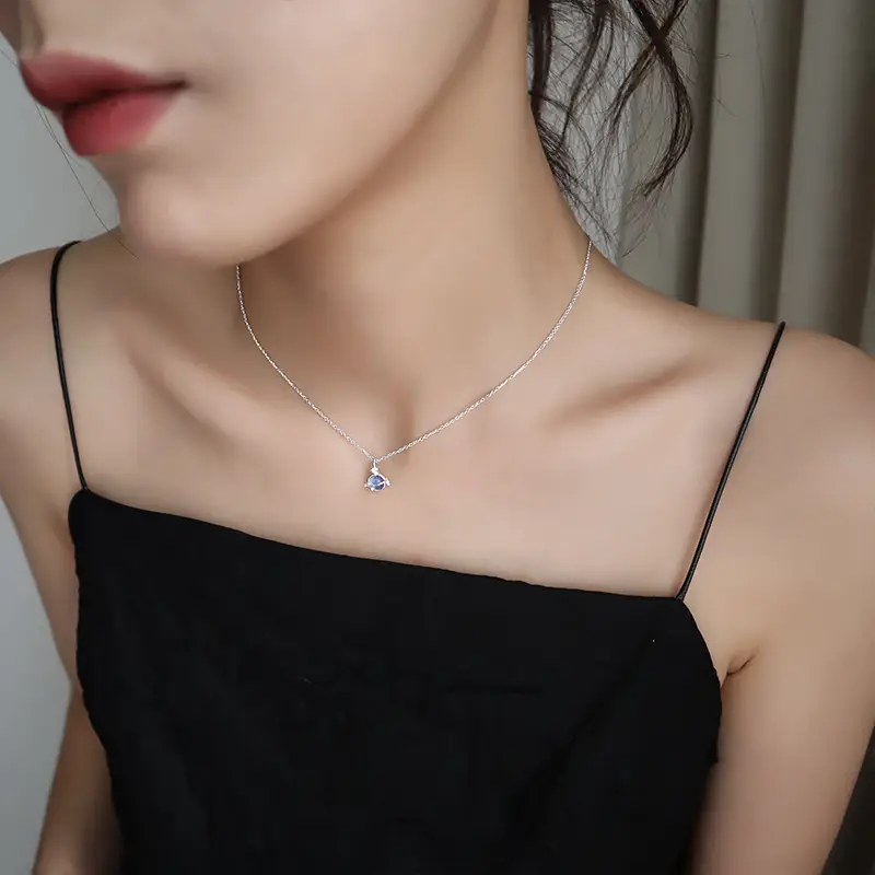 Cosmic Planet Clavicle Necklace for Women Blue Asteroid Light - Image 5
