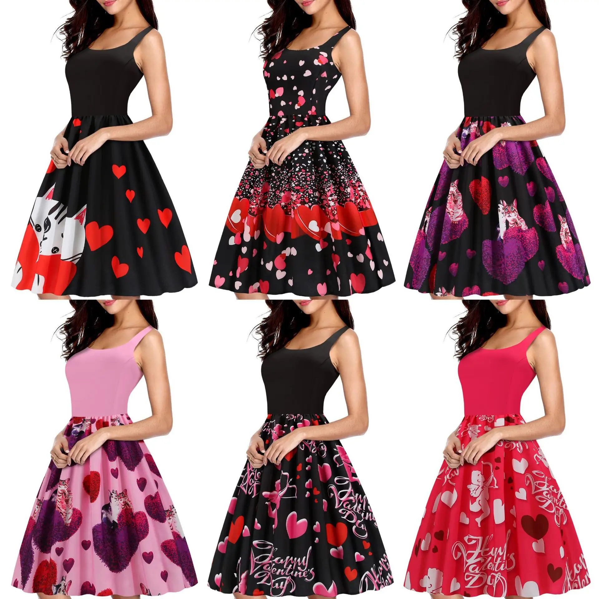 Black Heart Print Valentine's Dress for Women