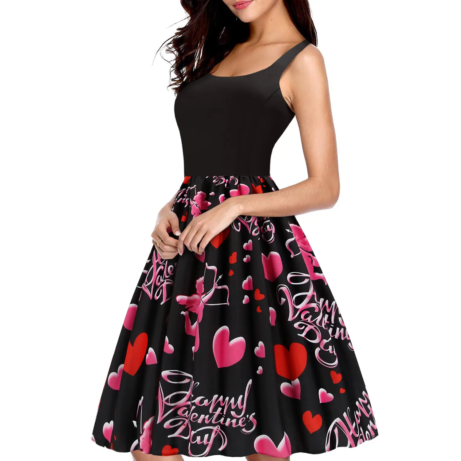 Black Heart Print Valentine's Dress for Women