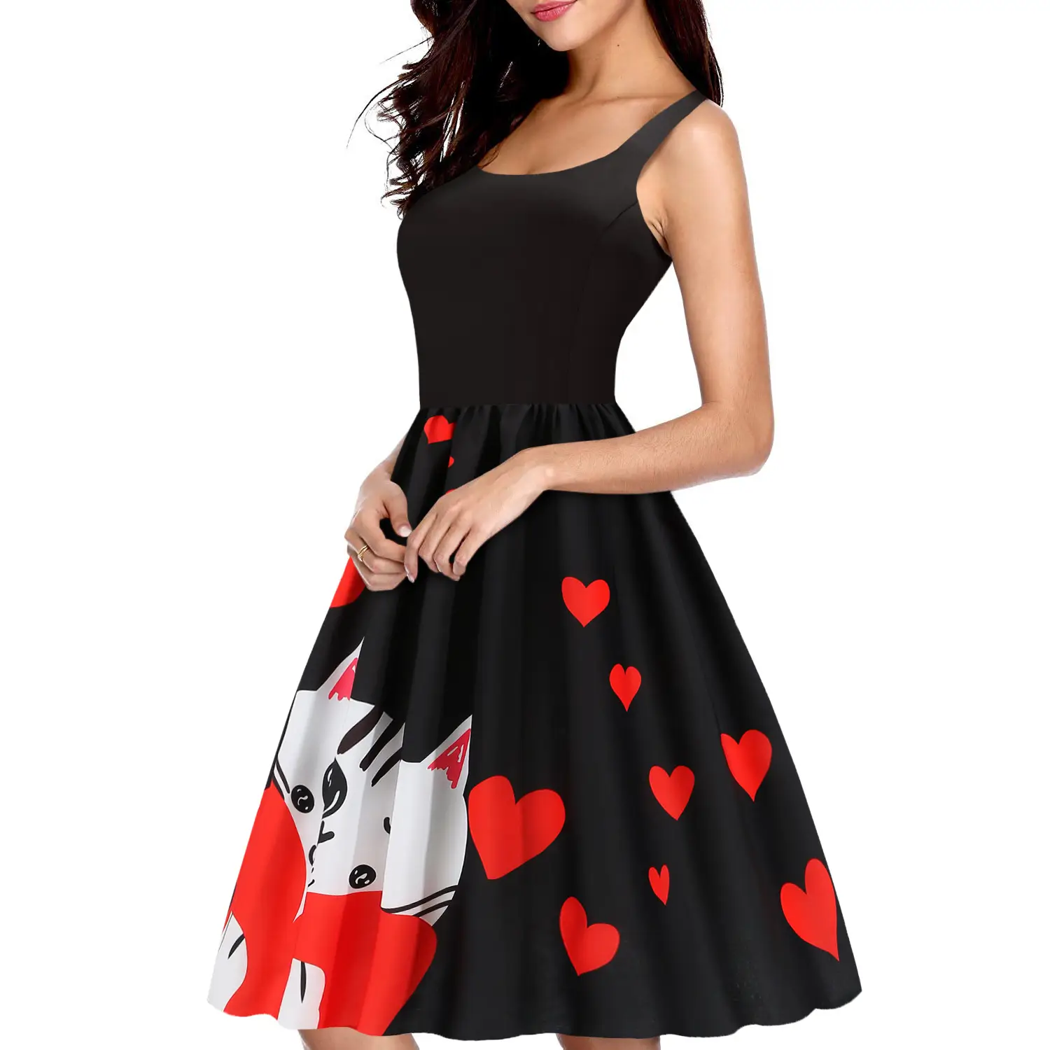 Black Heart Print Valentine's Dress for Women