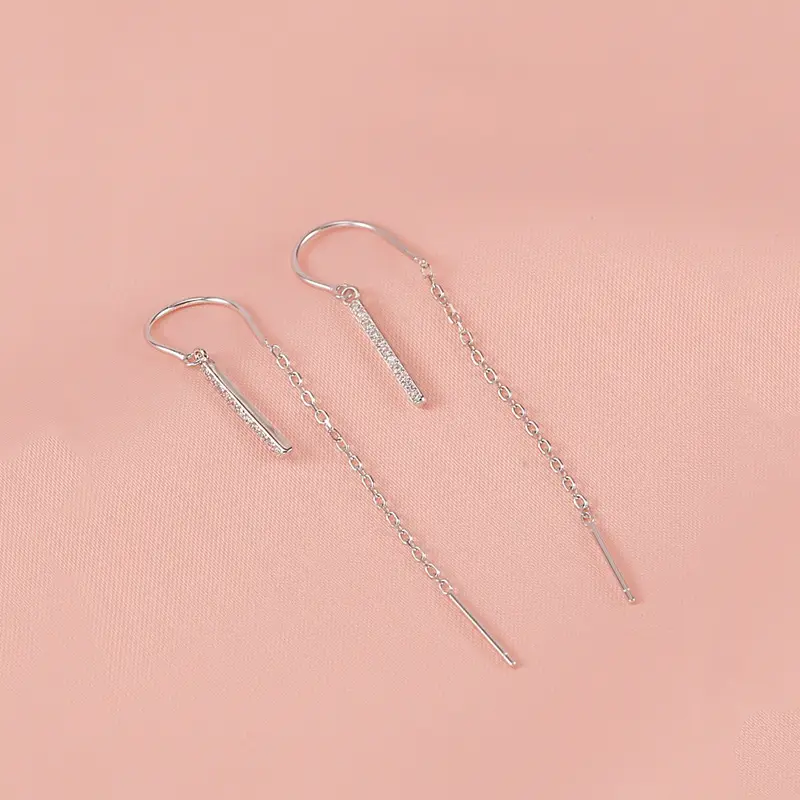 Silver Chain Earrings for Women, U-Shaped Design, Lightweight, Daily Wear - Image 3