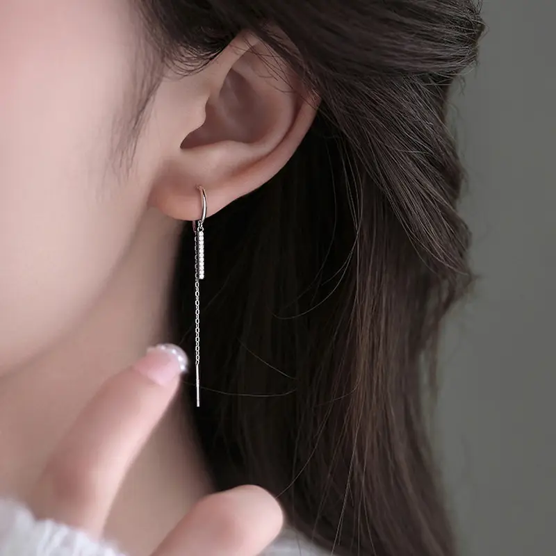 Silver Chain Earrings for Women, U-Shaped Design, Lightweight, Daily Wear - Image 4