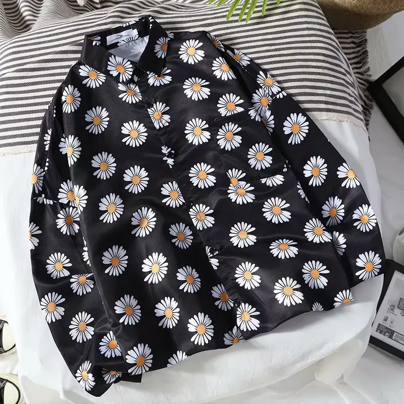 Daisy Print Long Sleeve Shirt Blue Summer Wear