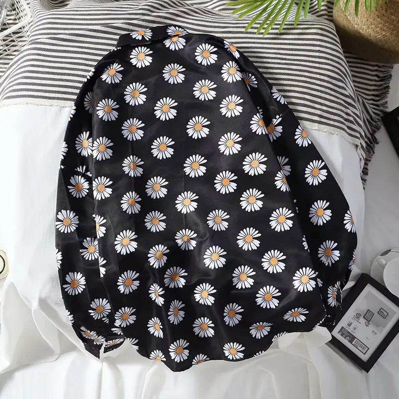 Daisy Print Long Sleeve Shirt Blue Summer Wear