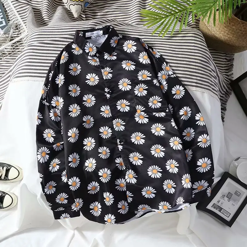 Daisy Print Long Sleeve Shirt Blue Summer Wear