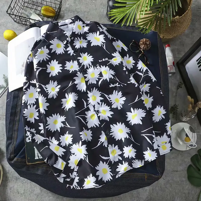Daisy Print Long Sleeve Shirt Blue Summer Wear