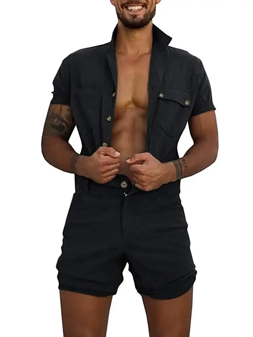 Men's 2020 Summer Light Gray Button One-Piece Suit - Image 3