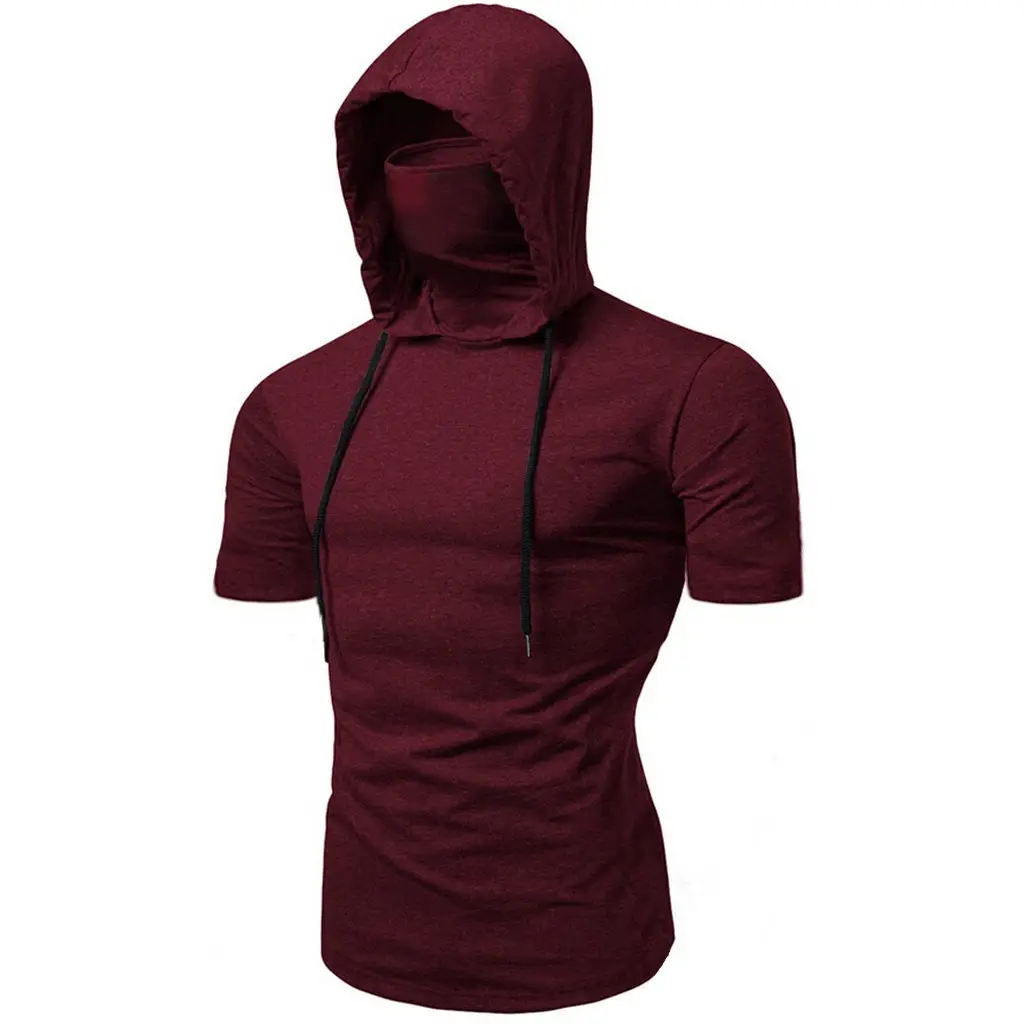 Men Hooded Short Sleeve T-Shirt Mask Black - Image 3