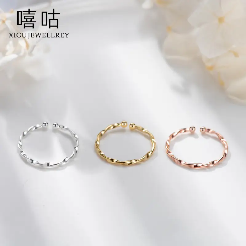Xi Gu J0066 S925 Silver Water Ripple Ring Adjustable - Image 5