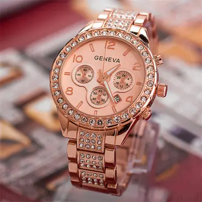 Geneva Diamond Tuhao Gold Steel Belt Watch for Men