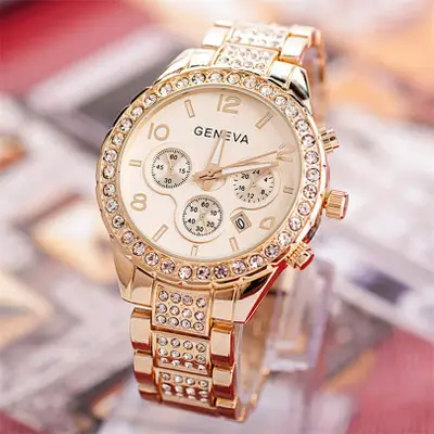 Geneva Diamond Tuhao Gold Steel Belt Watch for Men
