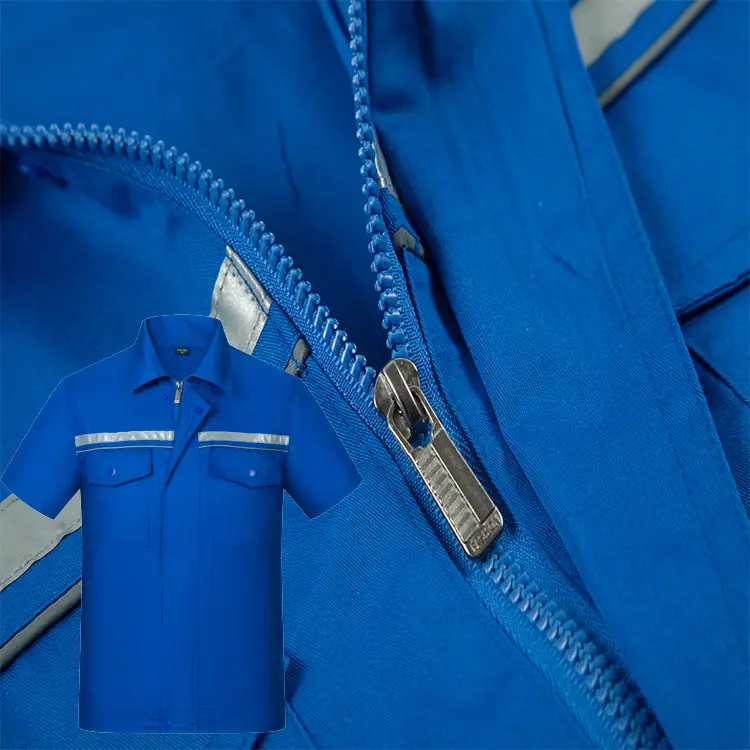 Blue Double Reflective Work Shirt for Auto Repair Workshop - Image 2