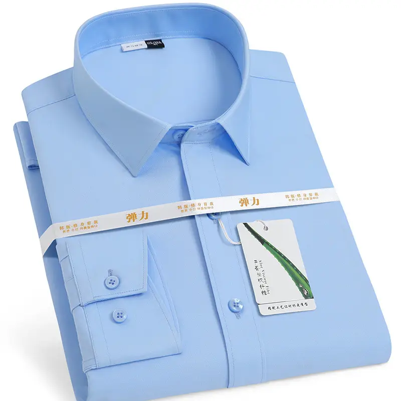 Men's Blue Slim Fit Long Sleeve Business Shirt - Image 3