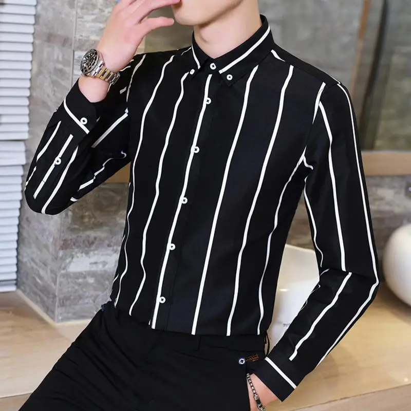 New Men's Blue Red Striped Long Sleeve Shirt - Image 11