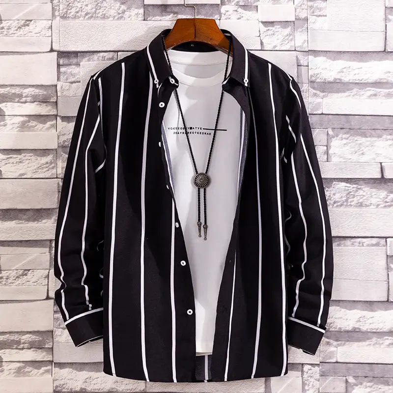 New Men's Blue Red Striped Long Sleeve Shirt - Image 12