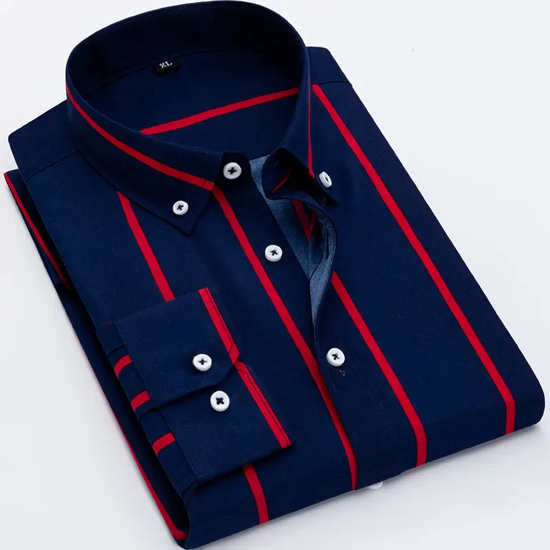 New Men's Blue Red Striped Long Sleeve Shirt - Image 13