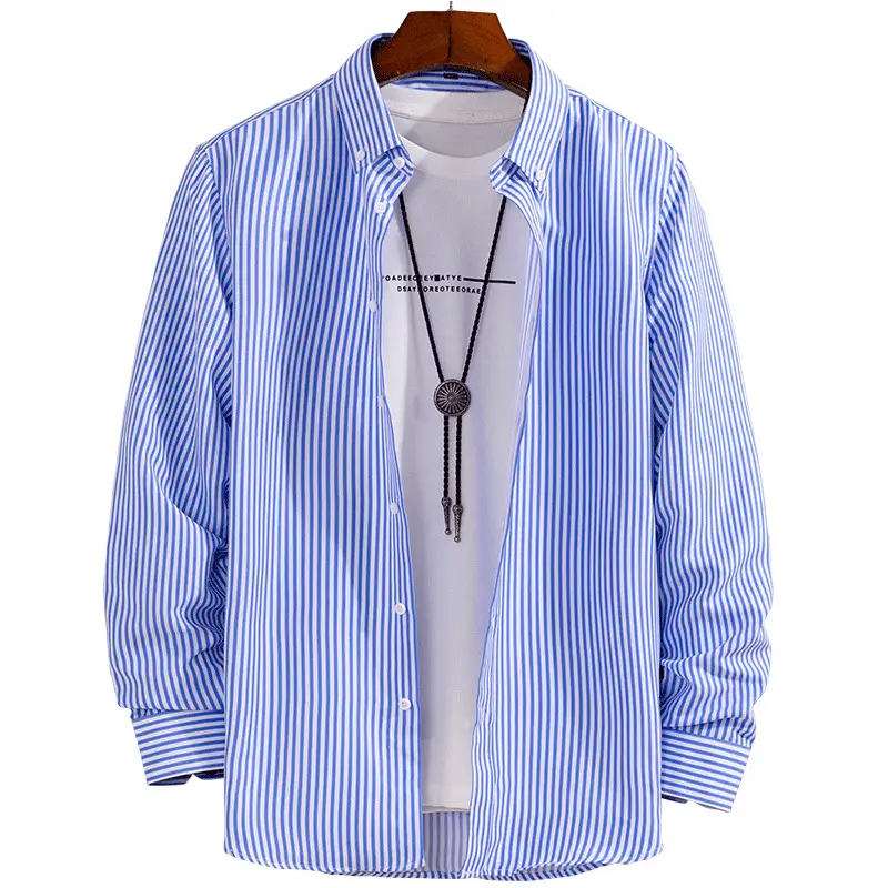 New Men's Blue Red Striped Long Sleeve Shirt - Image 14