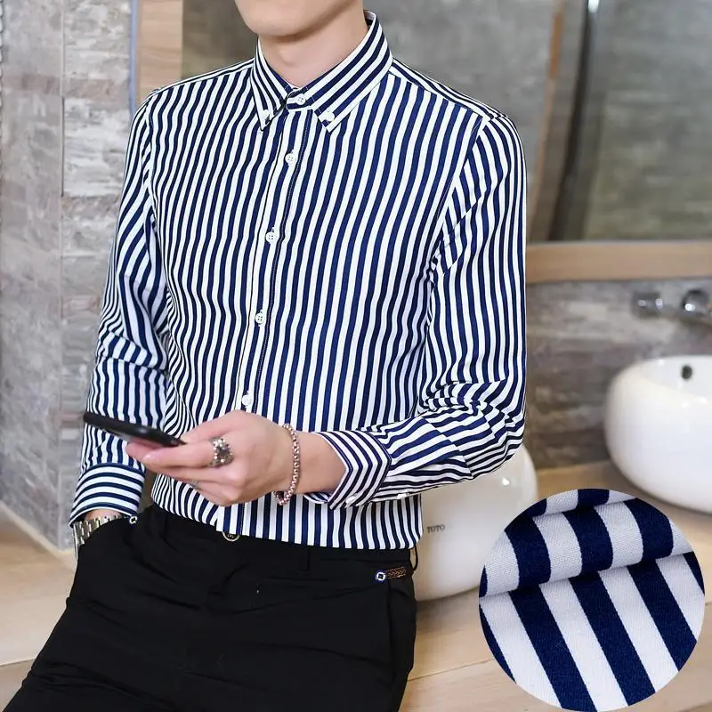 New Men's Blue Red Striped Long Sleeve Shirt - Image 3