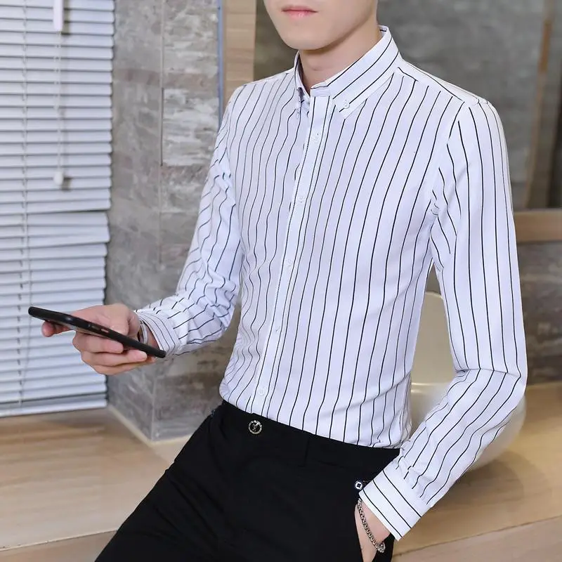 New Men's Blue Red Striped Long Sleeve Shirt - Image 4