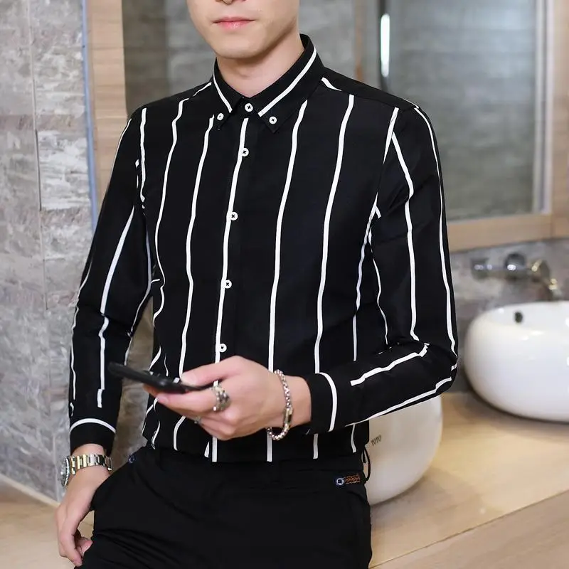 New Men's Blue Red Striped Long Sleeve Shirt - Image 9