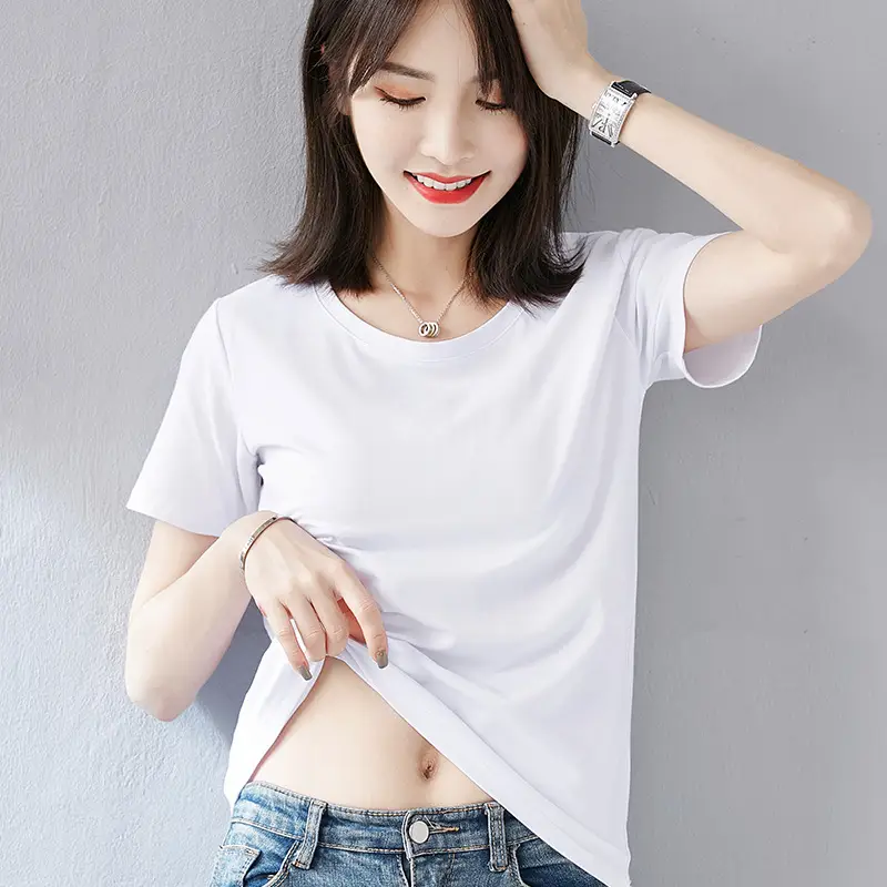 Women White Short Sleeve T-Shirt Large Size Loose Fit