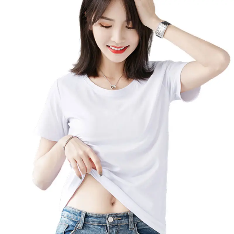 Women White Short Sleeve T-Shirt Large Size Loose Fit