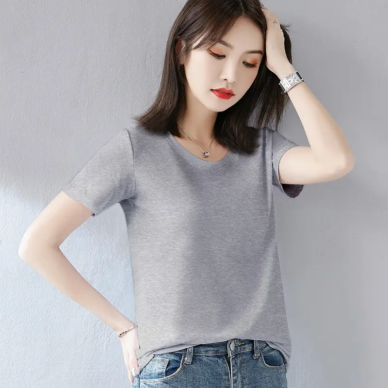 Women White Short Sleeve T-Shirt Large Size Loose Fit