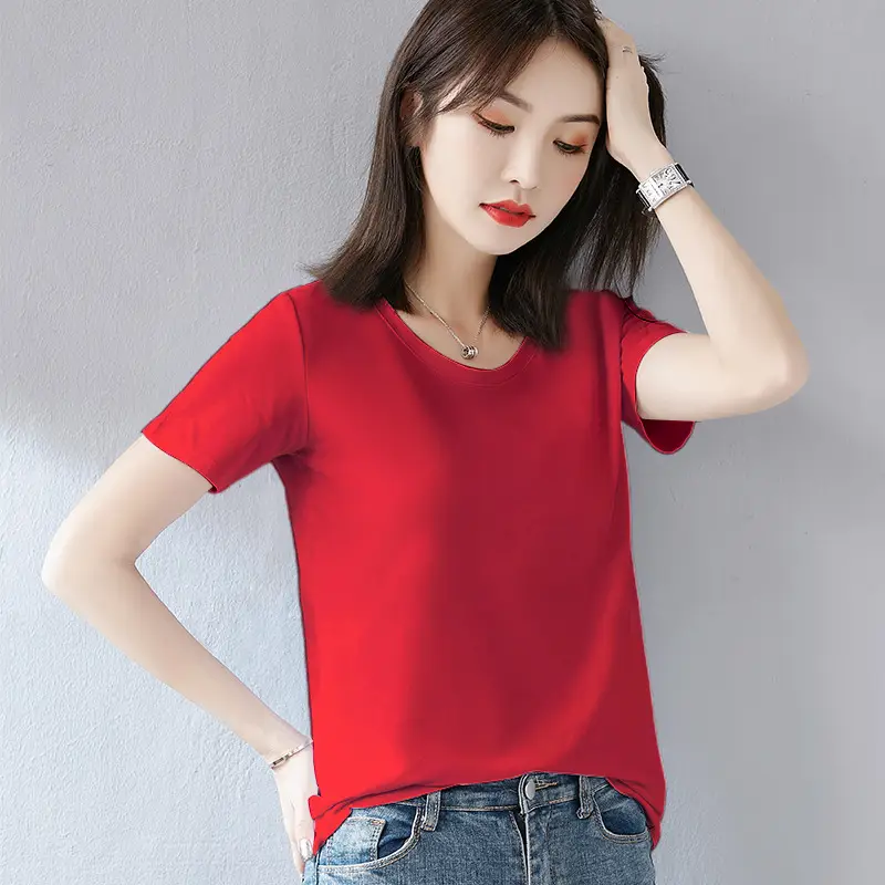 Women White Short Sleeve T-Shirt Large Size Loose Fit